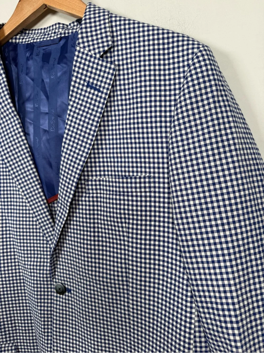 Ben Sherman Blue Gingham Plaid Sport Coat Two Button Blazer Jacket 42R
